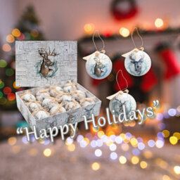 Christmas Bauble Decoration Antique Stag Boxed 12 Piece 7. Set - thumbnail 4