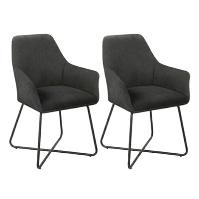 Evre Dark Grey Fabric Dining Chairs Set Of 2 Upholstered Chairs With Arms & Metal Legs - image 1