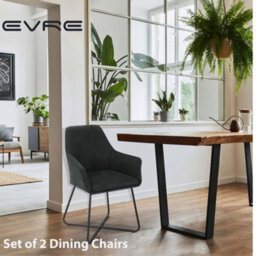 Evre Dark Grey Fabric Dining Chairs Set Of 2 Upholstered Chairs With Arms & Metal Legs - thumbnail 8
