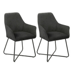 Evre Dark Grey Fabric Dining Chairs Set Of 2 Upholstered Chairs With Arms & Metal Legs - thumbnail 1