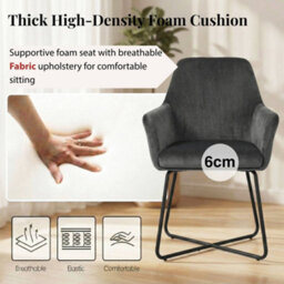 Evre Dark Grey Fabric Dining Chairs Set Of 2 Upholstered Chairs With Arms & Metal Legs - thumbnail 5