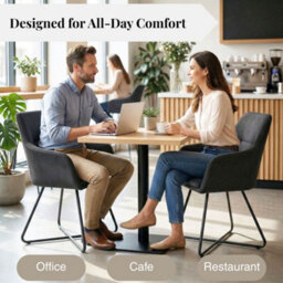 Evre Dark Grey Fabric Dining Chairs Set Of 2 Upholstered Chairs With Arms & Metal Legs - thumbnail 6