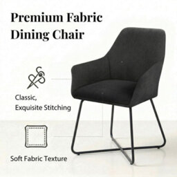 Evre Dark Grey Fabric Dining Chairs Set Of 2 Upholstered Chairs With Arms & Metal Legs - thumbnail 3