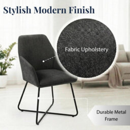 Evre Dark Grey Fabric Dining Chairs Set Of 2 Upholstered Chairs With Arms & Metal Legs - thumbnail 4