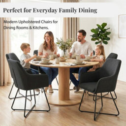 Evre Dark Grey Fabric Dining Chairs Set Of 2 Upholstered Chairs With Arms & Metal Legs - thumbnail 7