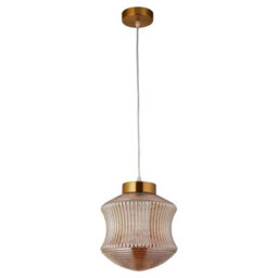 Lighting Collection Vintage Carved Amber Ripple Glass Pendant Light With Brass Accents - thumbnail 2