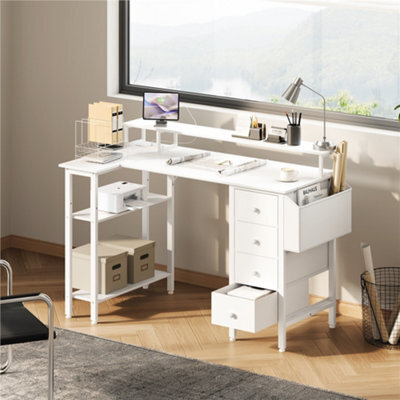 Yaheetech White 120 Cm L Shaped Wooden Computer Desk With Charging Station & 4 Drawers - image 1