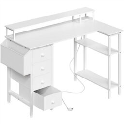 Yaheetech White 120 Cm L Shaped Wooden Computer Desk With Charging Station & 4 Drawers - thumbnail 2