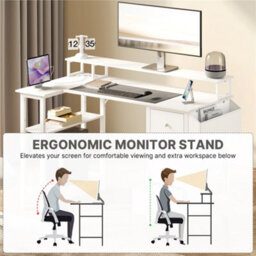 Yaheetech White 120 Cm L Shaped Wooden Computer Desk With Charging Station & 4 Drawers - thumbnail 6