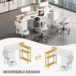 Yaheetech White 120 Cm L Shaped Wooden Computer Desk With Charging Station & 4 Drawers - thumbnail 7
