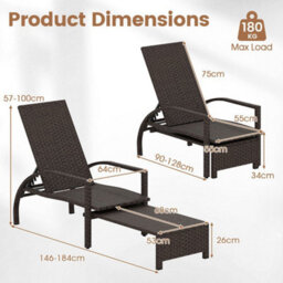 Outdoor Chaise Lounge Chair Patio Wicker Chaise Lounger - thumbnail 2