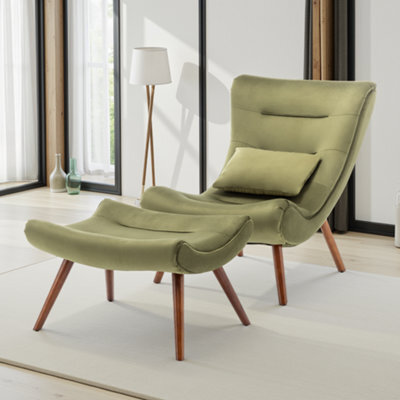 Velvet Sage Green Katia Accent Chair With Footstool - image 1