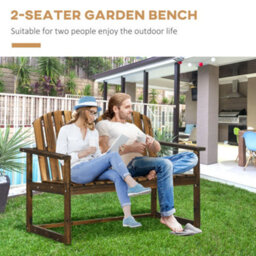 Outsunny Wooden Bench For Two People, Patio Loveseat Chair W/ Slatted Backrest - thumbnail 5