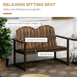 Outsunny Wooden Bench For Two People, Patio Loveseat Chair W/ Slatted Backrest - thumbnail 4