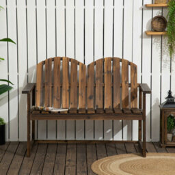 Outsunny Wooden Bench For Two People, Patio Loveseat Chair W/ Slatted Backrest - thumbnail 7