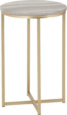 Seconique Dallas Round Side End Table Marble Effect And Gold Tone Metal Finish - image 1