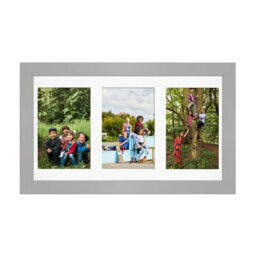 AK Frames 40X20Cm Silver Modern Multi Photo Frame With White Mount - Holds 3 Apertures (3X) 6X4 Photos