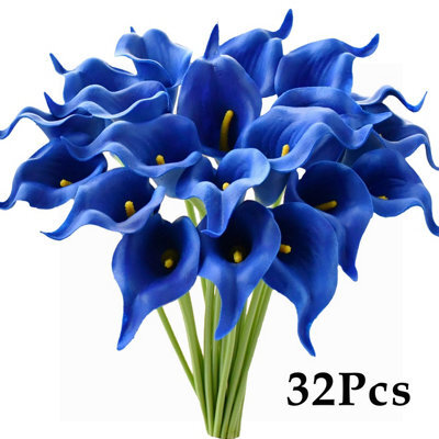 Amorly 32Pcs Blue Artificial Flowers Pu Realistic Bouquet For Elegant Home Decor Centerpiece Wedding Bridal Bouquet Table Decoration - image 1