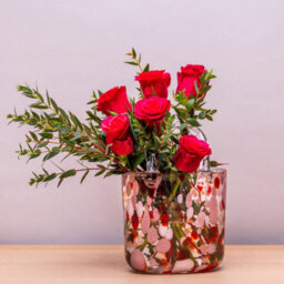 Elegant Handbag-Style Small Red Fleck Design Thick Glass Flower Vase - thumbnail 2