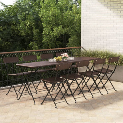 Berkfield Folding Bistro Chairs 8 Pcs Brown Poly Rattan And Steel - image 1