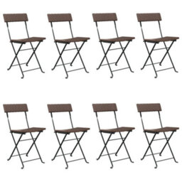 Berkfield Folding Bistro Chairs 8 Pcs Brown Poly Rattan And Steel - thumbnail 2