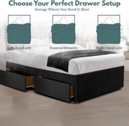 Black Plush 4Ft Small Double Bed With Matttress  2 Storage Drawers And 20 Inch Vertical Line Headboard - thumbnail 3