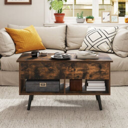 Costway Lift Top Coffee Table Mid Century Modern Accent Table W/shelves-Brown - thumbnail 4