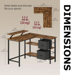 FURNOLD Industrial Rustic L-Shaped Corner Computer Desk With Drawers - thumbnail 7