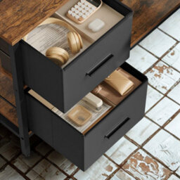 FURNOLD Industrial Rustic L-Shaped Corner Computer Desk With Drawers - thumbnail 3