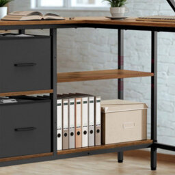 FURNOLD Industrial Rustic L-Shaped Corner Computer Desk With Drawers - thumbnail 2