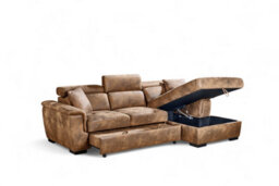 Faux Leather Suede Brown  Corner Sofa Bed With Storage 2C1 Sofabed - thumbnail 4