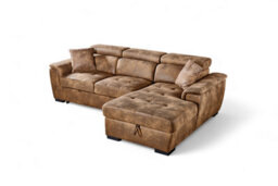 Faux Leather Suede Brown  Corner Sofa Bed With Storage 2C1 Sofabed - thumbnail 3