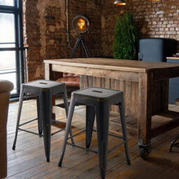 Wyld And Coco Set Of 2 Bar Stools Black Gold Steel 60Cm Stackable - Industrial Design - thumbnail 2
