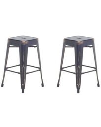 Wyld And Coco Set Of 2 Bar Stools Black Gold Steel 60Cm Stackable - Industrial Design - thumbnail 3