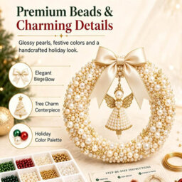 Amorly Diy Christmas Pearl Wreath Kit, Handmade Beaded Holiday Door Decor With Beads,ribbon And Instructions,craft Gift (Angel Blessings) - thumbnail 4