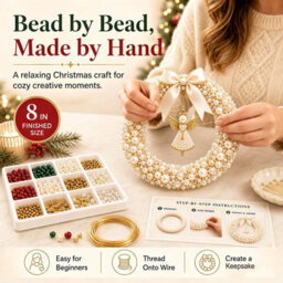 Amorly Diy Christmas Pearl Wreath Kit, Handmade Beaded Holiday Door Decor With Beads,ribbon And Instructions,craft Gift (Angel Blessings) - thumbnail 7