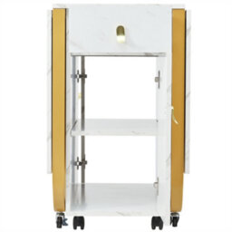 Abrihome Folding Dining Table With Cupboard And 2 Drawers,  Space-Saving Dining Table With 4 Supporting Legs On Gliders, White/gold - thumbnail 7