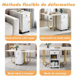 Abrihome Folding Dining Table With Cupboard And 2 Drawers,  Space-Saving Dining Table With 4 Supporting Legs On Gliders, White/gold - thumbnail 5