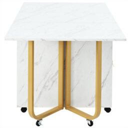 Abrihome Folding Dining Table With Cupboard And 2 Drawers,  Space-Saving Dining Table With 4 Supporting Legs On Gliders, White/gold - thumbnail 3