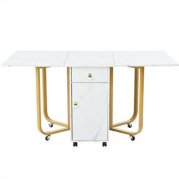 Abrihome Folding Dining Table With Cupboard And 2 Drawers,  Space-Saving Dining Table With 4 Supporting Legs On Gliders, White/gold - thumbnail 2