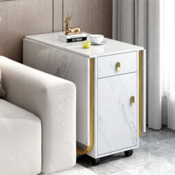Abrihome Folding Dining Table With Cupboard And 2 Drawers,  Space-Saving Dining Table With 4 Supporting Legs On Gliders, White/gold - thumbnail 9