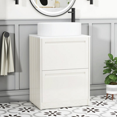 Royal Bathrooms Royal Bathroom Elmore 600mm Classic White Freestanding Bathroom Vanity Unit 2 Drawer Plain White Worktop With Peak Basin - image 1