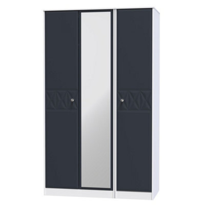 Genoa Ready Assembled Contemporary Indigo & White Tall Triple Wardrobe With 1 Mirror Door (H)1970mm (W)1110mm (D)530mm - image 1