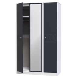 Genoa Ready Assembled Contemporary Indigo & White Tall Triple Wardrobe With 1 Mirror Door (H)1970mm (W)1110mm (D)530mm - thumbnail 3