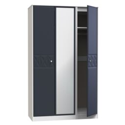 Genoa Ready Assembled Contemporary Indigo & White Tall Triple Wardrobe With 1 Mirror Door (H)1970mm (W)1110mm (D)530mm - thumbnail 4