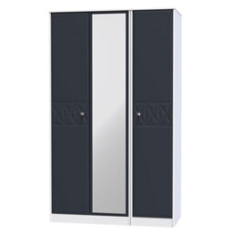 Genoa Ready Assembled Contemporary Indigo & White Tall Triple Wardrobe With 1 Mirror Door (H)1970mm (W)1110mm (D)530mm - thumbnail 1