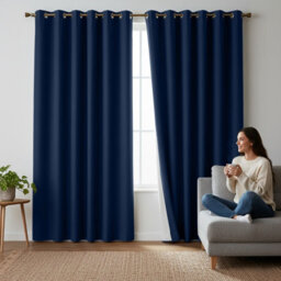 Moonlight Bedding Blackout Polyester Curtain Thermal Natural Navy Curtains With Eyelet Header (Pair) 90X108Inch (228X274Cm)