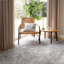 Loomed Distressed Grey Persian Style Washable Non Slip Rug 120X170Cm - thumbnail 2