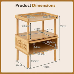 Wooden End Table Rattan Front Storage Cabinet Walnut Bedside Unit - thumbnail 2