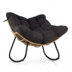 Costway Outdoor Papasan Rocking Chair Oversized Pe Wicker Patio Egg Chair With Thick Cushion-Black - thumbnail 1